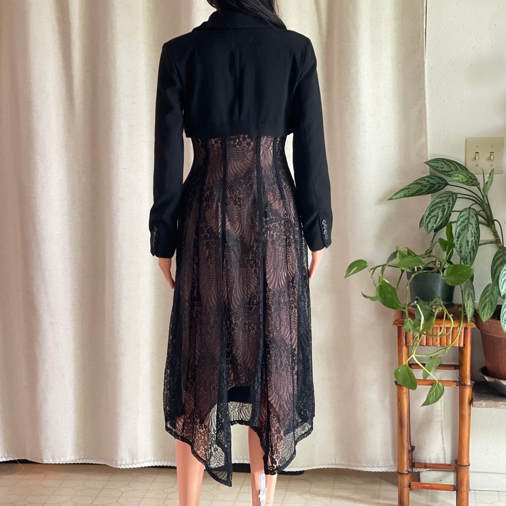 NWOT Anthropologie Black Lace Twofer Blazer Midi Dress Long Sleeve Gothic US 00 - Picture 4 of 13